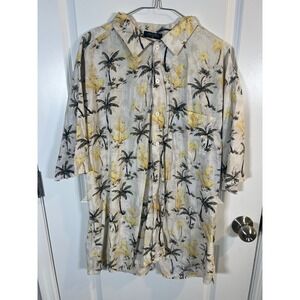 Nautica Mens Button Down Shirt Tropical Palm Tree Print Cream XL